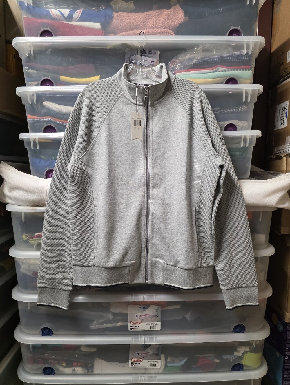 Michael Kors Men's Gray Full Zip Mock Neck Knit Sweatshirt Logo Size L